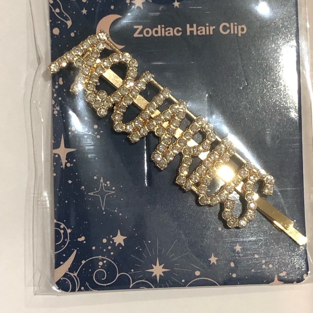 Gold plated zodiac Aquarius horoscope crystal‎ Bedazzled bling hair jewelry clip - Picture 5 of 5